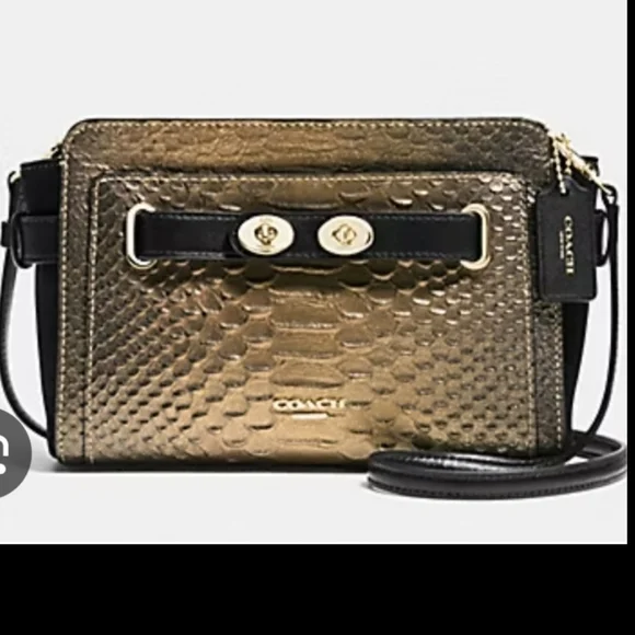 Coach Blake Crossbody Bag Metallic Snake Embossed Bronze Leather Gold Hdwr NWT - Picture 14 of 16